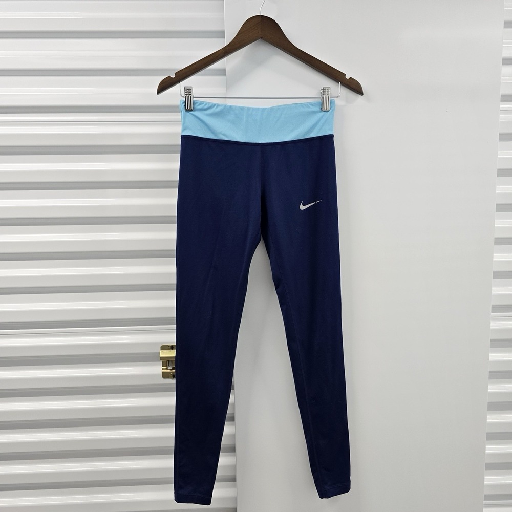 Nike Dri-FIT Running Leggings Women's Small Navy Aqua Reflective Zip Pocket